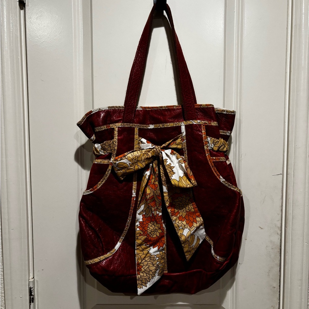 Anthropologie Rust Tote with Floral Bow